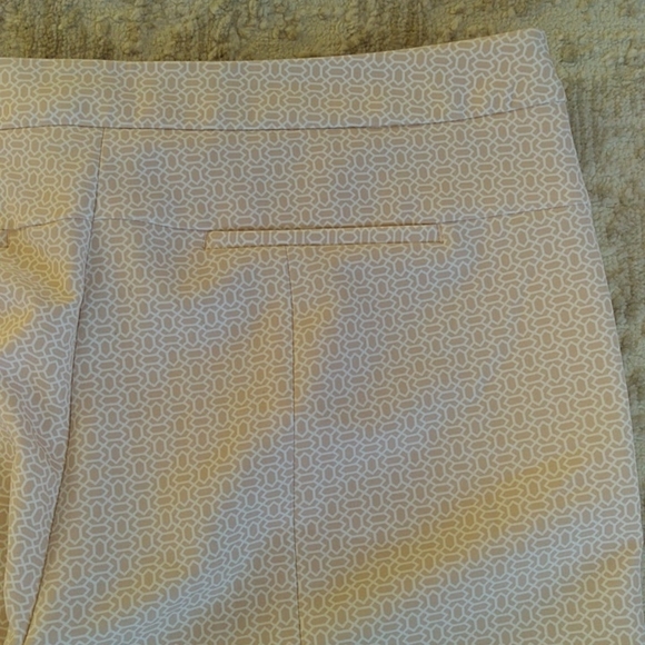 Adrianne Papell Ankle Cropped Pants 12 Tan White Pattern - Picture 11 of 15